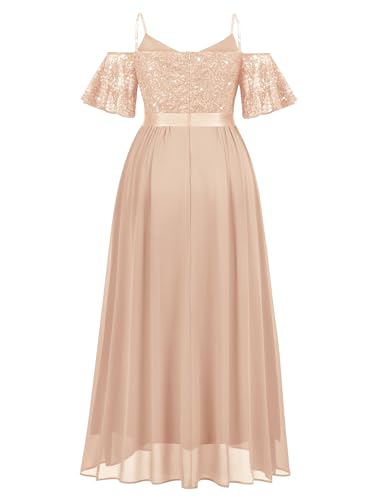 Women's Plus Size Sequins Lace Off Shoulder Short Sleeves Slit Formal Wedding Guest Chiffon Long Dress