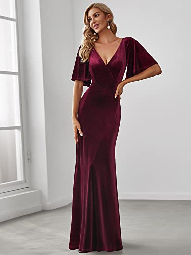 Women's Retro Evening Gown A Line V-Neck Wrap Velvet Long Formal Dresses 0861