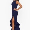 Women's Petite Long Sleeveless Stretch Scuba Crepe Ruffle Dress