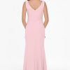 Women's Long Sleeveless Boat Neck Ruffle Side Slit Scuba Crepe Gown