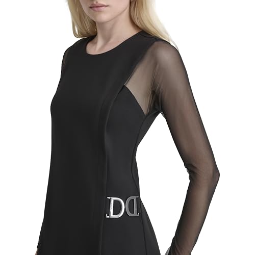 Women's Long Mesh Sleeves Jewel Neck Double D Hardware Mini Dress
