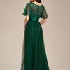 Women's Formal Dresses Crew Neck Sequin Ruffle Sleeve Empire Waist Beaded Long Evening Dresses 00904