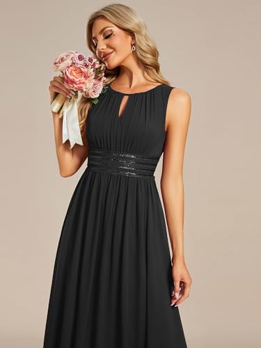 Women's Crew Neck Sleeveless A Line Hollow Out Sequin Maxi Fromal Dress 01955