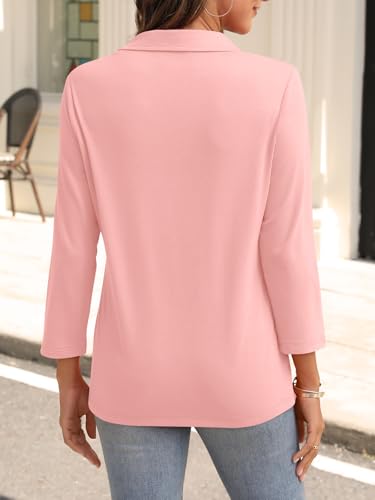Womens V Neck Polo Shirts 3/4 Sleeve Collared Tops Business Casual Summer Tops Trendy Loose