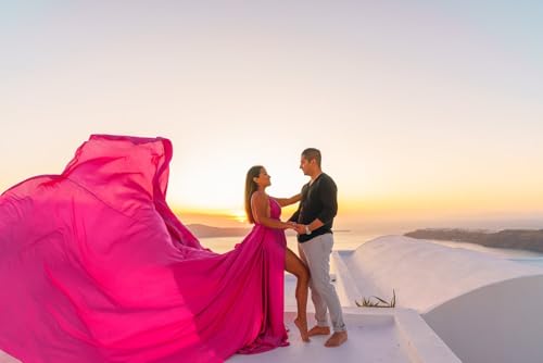 Fuchsia Long Tail Flying Dress for Women's Wedding, Maternity Photoshoot Santorini Flying Dress for Photoshoot |