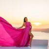 Fuchsia Long Tail Flying Dress for Women's Wedding, Maternity Photoshoot Santorini Flying Dress for Photoshoot |