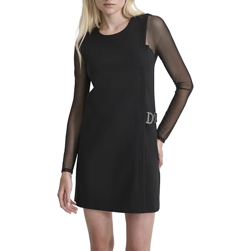 Women's Long Mesh Sleeves Jewel Neck Double D Hardware Mini Dress