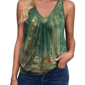 Womens Tank Tops Loose Fit V Neck Ruched Sleeveless Tops Casual Basic Banded Shirts S-XXL