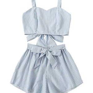 Women's 2 Piece Outfits Summer Sleeveless Tie Back Crop Cami Top and Shorts Set