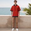Mens Short Sleeve Hoodie Soft Cotton Color Block Moisture Wicking Big Pocket Streetwear Short Sleeve Sweatshirt