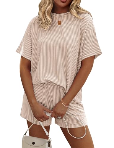 Womens Pajama Sets Short Sleeve Lounge Sets 2 Piece Pjs Tops and Shorts Outfits Matching Loungewear with Pockets