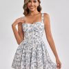 Floral Corset Mini Dress Summer Flowy A Line Smocked Short Dresses for Women 2025 Sundress with Pockets
