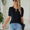 Womens Dressy Casual Tops Keyhole Business Work Blouses Pleated Puff Sleeve Summer Shirts