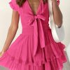 Women Summer Mini Short Dress 2025 Short Sleeve Casual Beach Vacation Sundress V Neck Tiered Sun Dresses