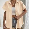 412vtu3wEuL.jpg Short Sleeve Summer Tops for Women Casual Button Down Shirts Solid/Striped Business Work Blouses