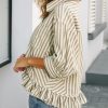 Womens Summer Tops Dressy Casual Blouse Top Ruffled Short Sleeve Button Down Striped Shirt