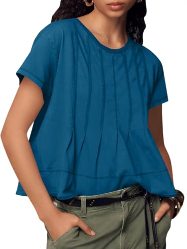 413UL8I6fTL.jpg Womens Babydoll Tops Short Sleeve Peplum Pleated Summer T-Shirts Casual Loose Fit Flowy Tshirts 2025
