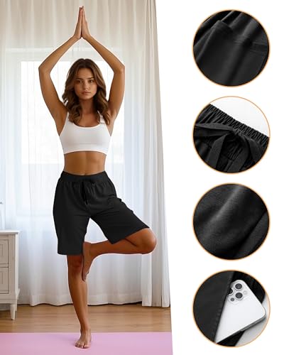 3 Pack Women's Bermuda Shorts, Jogger Yoga Sweat Walking Short Running Knee Length Sport Drawstring Shorts with Pockets