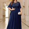 Women's Plus Size Sequin Lace with Ruffle Cape Cloak Sleeves Elegant Evening Wedding Party Maxi Dress