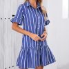 417dMANOvlL.jpg Women's Cotton Linen Ruffle Mini Dress Short Sleeve Button Down Drop Waist Tunic Shirt Dress