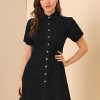 418FNJe-CiL.jpg Women's Denim Dress Button Down Pockets Puff Sleeve Collared Jean Dresses