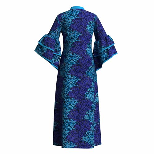 Womens Double Layered Bell Sleeve African Maxi Dress Ankara Wedding Party Dress
