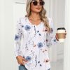 Women's Puff Long Sleeve Shirts Pleated V Neck Fall Tunic Tops Blouse Dressy Casual Loose Summer T-Shirts