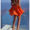 Women's Halter Dress Tie Open Back Twist Sleeveless Flowy A Line Mini Dresses