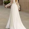 Long Sleeves Wedding Dresses for Bride Lace Chiffon A Line Long Beach Bridal Dress for Women