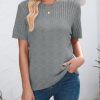 Womens Summer Tops Dressy Casual Crewneck Short Sleeve Shirts Solid Hollow Out Knit Loose Sweater Blouses