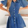 Summer Denim Dress for Women Puff Sleeve Slim Fit Jean Dresses for Women 2025 Casual