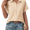 41AniCm7eSL.jpg Short Sleeve Summer Tops for Women Casual Button Down Shirts Solid/Striped Business Work Blouses