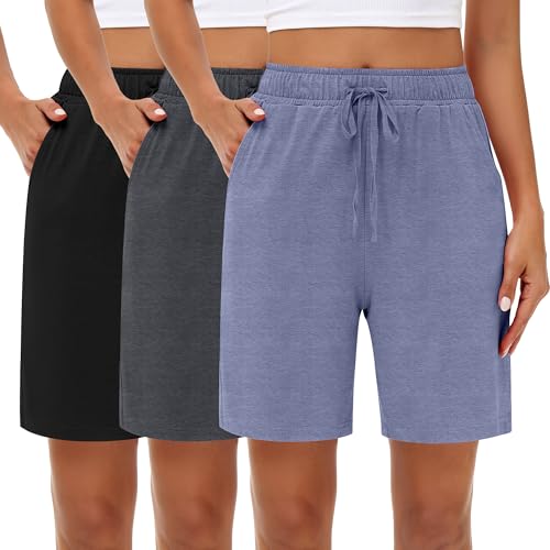 3 Pack Women's Bermuda Shorts, Jogger Yoga Sweat Walking Short Running Knee Length Sport Drawstring Shorts with Pockets
