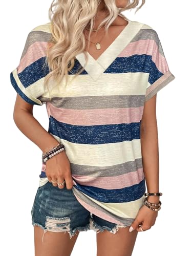 2PCS T Shirts Short Sleeve V Neck Tees Womens Fashion Tops Trendy Soft 2025 Casual Summer Spring Outfits Clothes