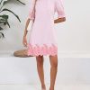 Women's Summer Embroidered Mini Dress Short Puff Sleeve Ruffle Collar Button Front Shift Dress