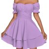 Women's Tie Back Off Shoulder Wrap Layer Ruffle Short Sleeve Mini Dress
