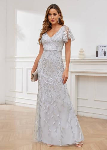 Ruffles Sleeves Mother of The Bride Dresses for Women Sequin Embroidery Mermaid Evening Dress