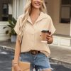 41FAKF8AQzL.jpg Short Sleeve Summer Tops for Women Casual Button Down Shirts Solid/Striped Business Work Blouses
