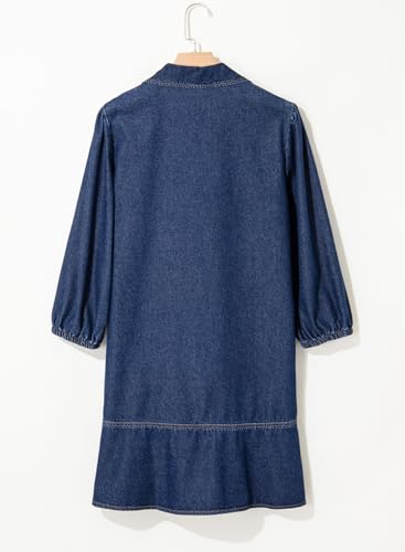 Denim Dress for Women Fashion Fall Casual Babydoll 2025 V Neck 3/4 Puff Sleeve Jean Dresses