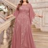Women's Plus Size Sequins Lace with Ruffle Cape Cloak Sleeves Tulle Mermaid Hemline Evening Prom Long Dress