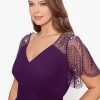 Female Long Sheer Matte Jersey Beaded Flutter Sleeve