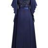 Women's Plus Size Sequin Lace with Ruffle Cape Cloak Sleeves Elegant Evening Wedding Party Maxi Dress