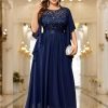 Women's Plus Size Sequin Lace with Ruffle Cape Cloak Sleeves Elegant Evening Wedding Party Maxi Dress