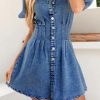 Summer Denim Dress for Women Puff Sleeve Slim Fit Jean Dresses for Women 2025 Casual