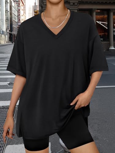 41KcjoXQHuL.jpg Oversized Tshirts for Women Workout Plus Size Tops V Neck Short Sleeve Gym Shirts Casual Loose Fit Basic Tees