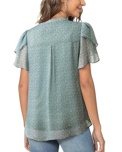 Womens Dressy Chiffon Blouses Summer Puff Petal Short Sleeve Shirts V Neck Casual Work Tops