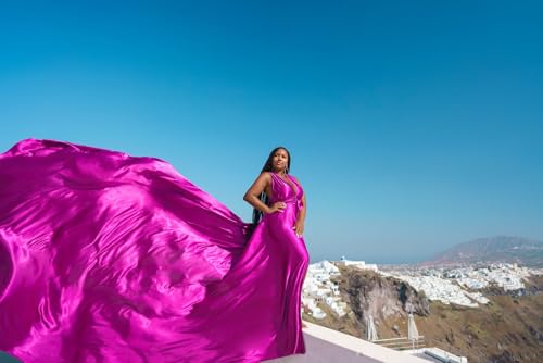 Fuchsia Long Tail Flying Dress for Women's Wedding, Maternity Photoshoot Santorini Flying Dress for Photoshoot |