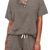 Two Piece Outfits for Women Lounge Sets Button Down Top and Shorts Set Sweatsuits with Pockets
