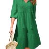 Womens Dresses Summer V Neck Drawstring Embroidered Half Sleeve Mini Dress Boho Dresses for Women 2025 Sundresses