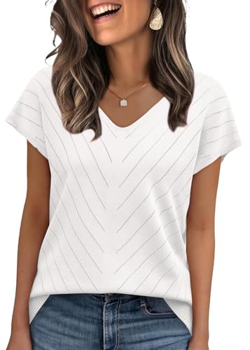 Short Sleeve Sweater for Women V Neck Trendy Summer Tops 2025 Beach Vacation Clothes Travel Business Casual Outfits